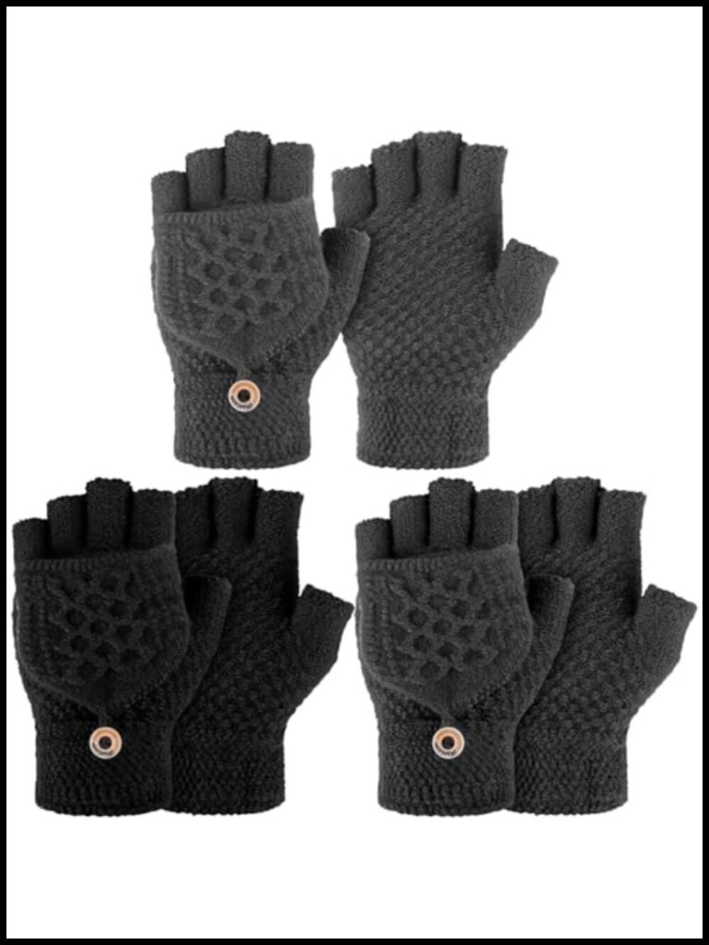 Knitted Convertible Flip Top Fingerless Gloves Mittens Wool Blend